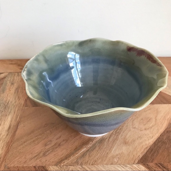 Handcrafted Blue Ceramic Scalloped Edge Bowl - Picture 1 of 5